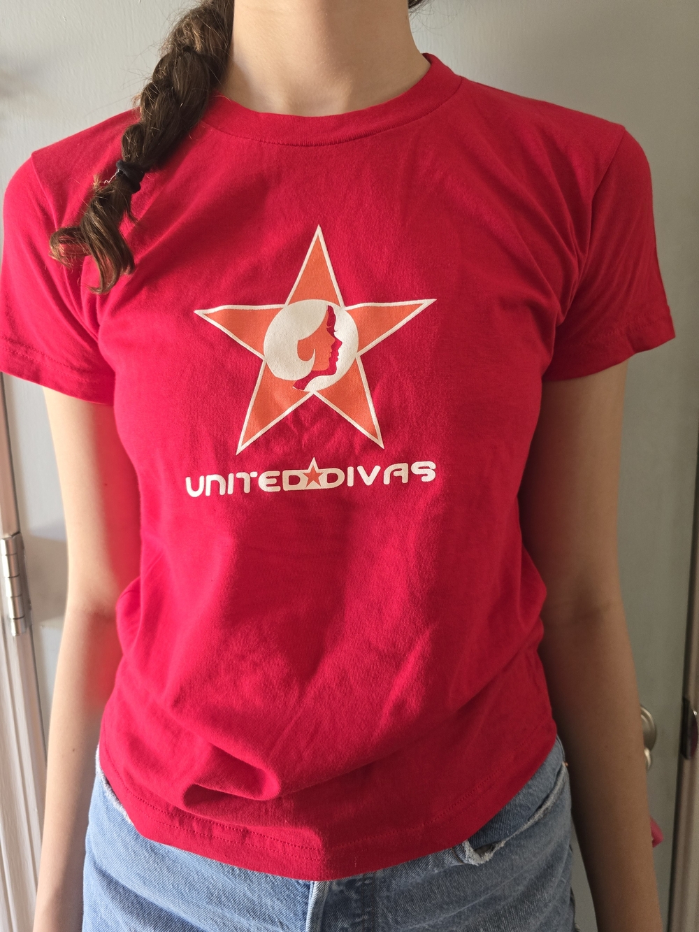 American Apparel ClassicGirl Red Crew Top With United Divas Star Logo